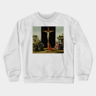 Christ on the Cross adored by Saints Monica, Augustine, Mary Magdalen, Jerome and Bridget of Sweden by Sandro Botticelli Crewneck Sweatshirt